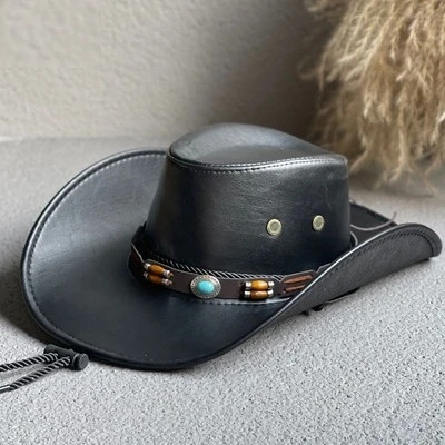 Chapeau De Cowboy En Similicuir Avec Cordon De Serrage 3 Chapeau De Cowboy En Similicuir Avec Cordon De Serrage