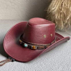 Chapeau De Cowboy En Similicuir Avec Cordon De Serrage 6 Chapeau De Cowboy En Similicuir Avec Cordon De Serrage -Chapeau Chic Soldes 0 c2287c