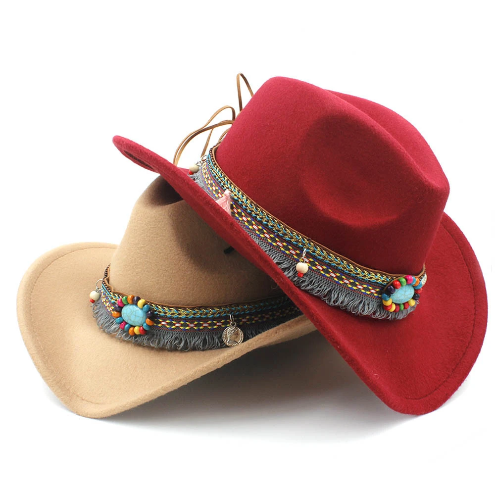 Chapeau Western Femme Avec Galon à Franges Indiennes 4 Chapeau Western Femme Avec Galon à Franges Indiennes – Image 2