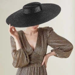 Chapeau Capeline Noir En Paille 8 Chapeau Capeline Noir En Paille -Chapeau Chic Soldes 1 33
