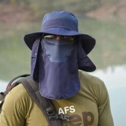Chapeau Anti-UV Avec Couvre-visage Et Cou Bleu Marine