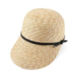 Chapeau En Paille Style Casquette Entouré Par Une Lanière Noire -Chapeau Chic Soldes 15314 ba45e9