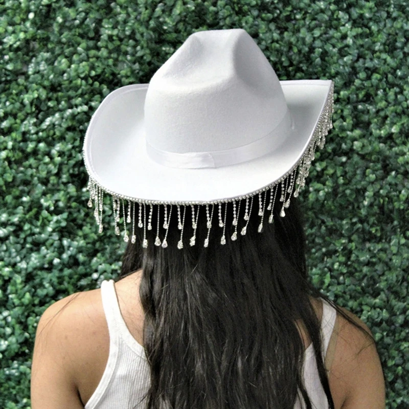 Chapeau De Cowboy Blanc à Franges En Strass 5 Chapeau De Cowboy Blanc à Franges En Strass – Image 3