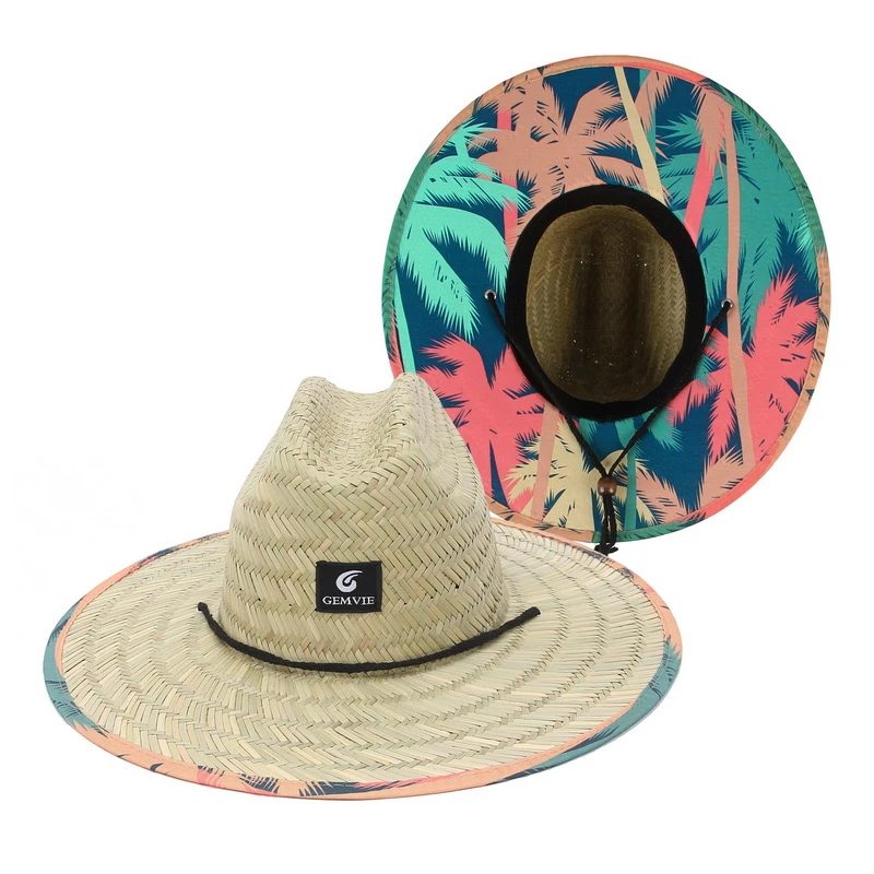 Chapeau De Surf à Larges Bords Avec Motifs Palmiers Multicolores 3 Chapeau De Surf à Larges Bords Avec Motifs Palmiers Multicolores