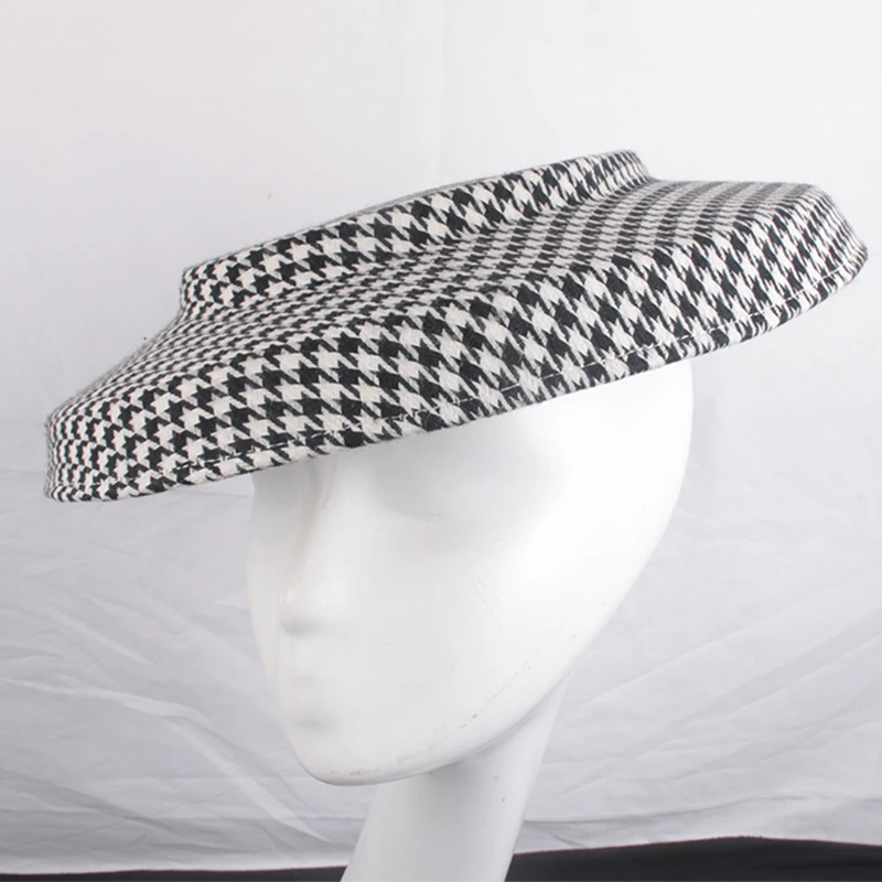 Chapeau Plat De Mariage à Motif Pied-de-poule 6 Chapeau Plat De Mariage à Motif Pied-de-poule – Image 4