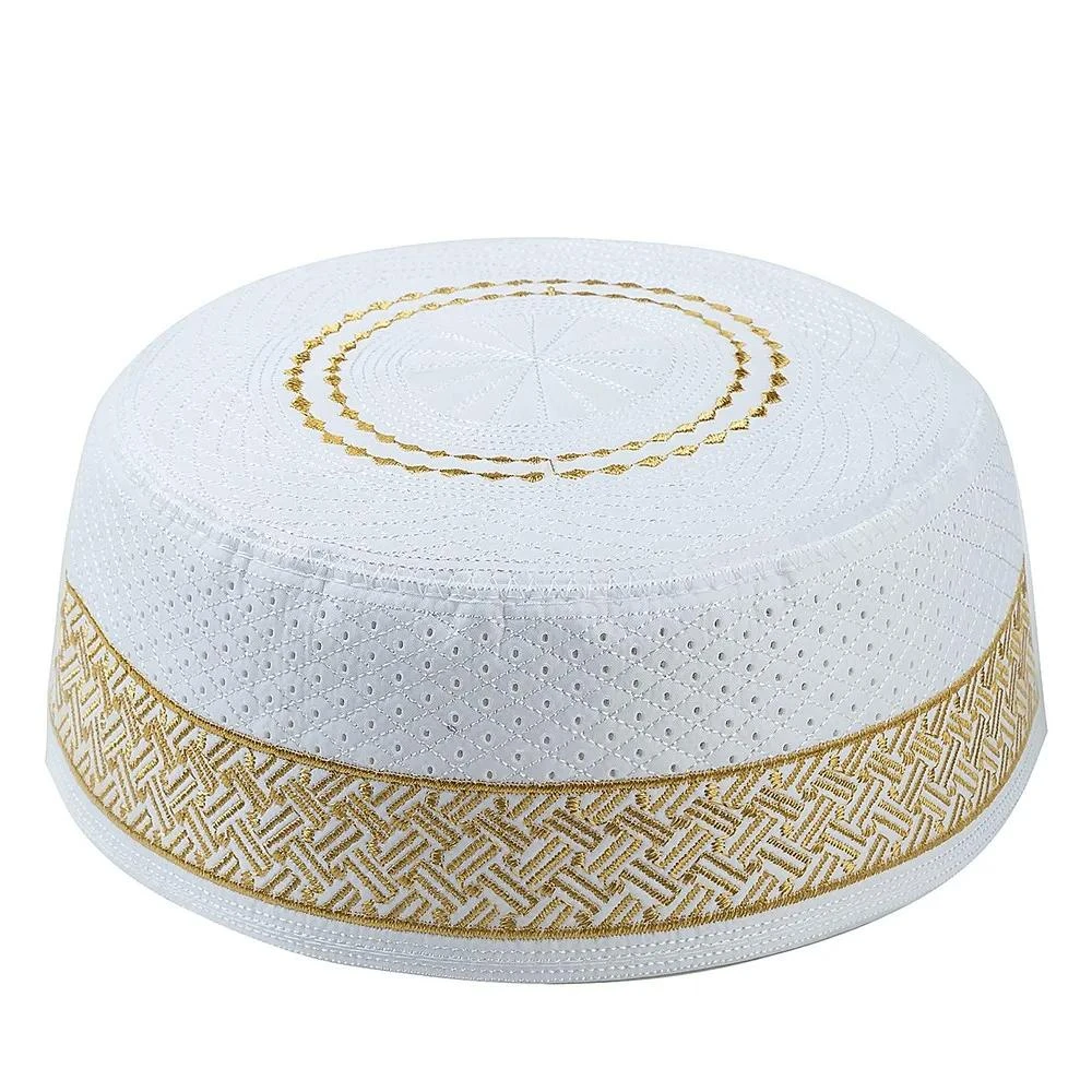 Chapeau Arabe Blanc Avec Broderie Dorée 3 Chapeau Arabe Blanc Avec Broderie Dorée