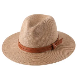 Chapeau Fedora Pour Femme En Paille Et Similicuir -Chapeau Chic Soldes 360 3fn6au