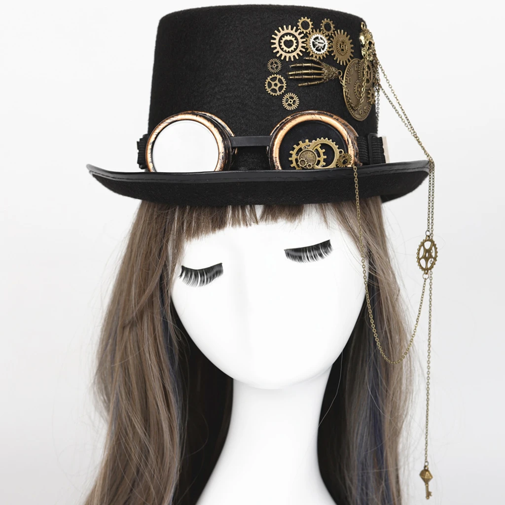 Chapeau Steampunk Noir à Longues Chaines 7 Chapeau Steampunk Noir à Longues Chaines – Image 5