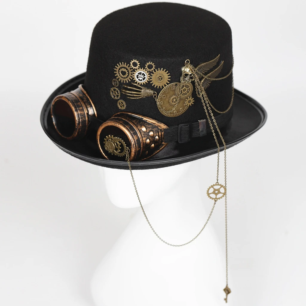 Chapeau Steampunk Noir à Longues Chaines 4 Chapeau Steampunk Noir à Longues Chaines – Image 2