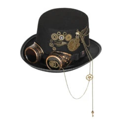 Chapeau Steampunk Noir à Longues Chaines