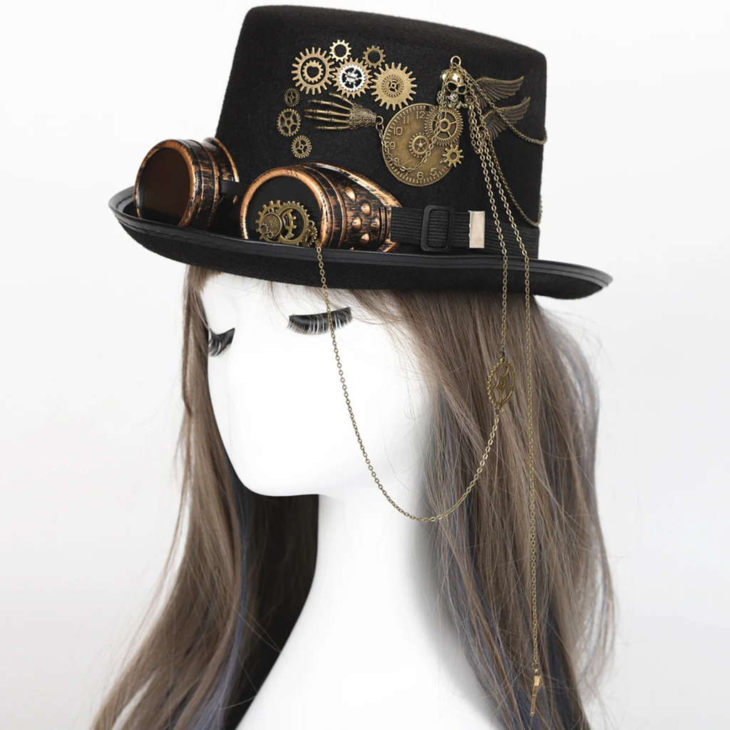 Chapeau Steampunk Noir à Longues Chaines 5 Chapeau Steampunk Noir à Longues Chaines – Image 3