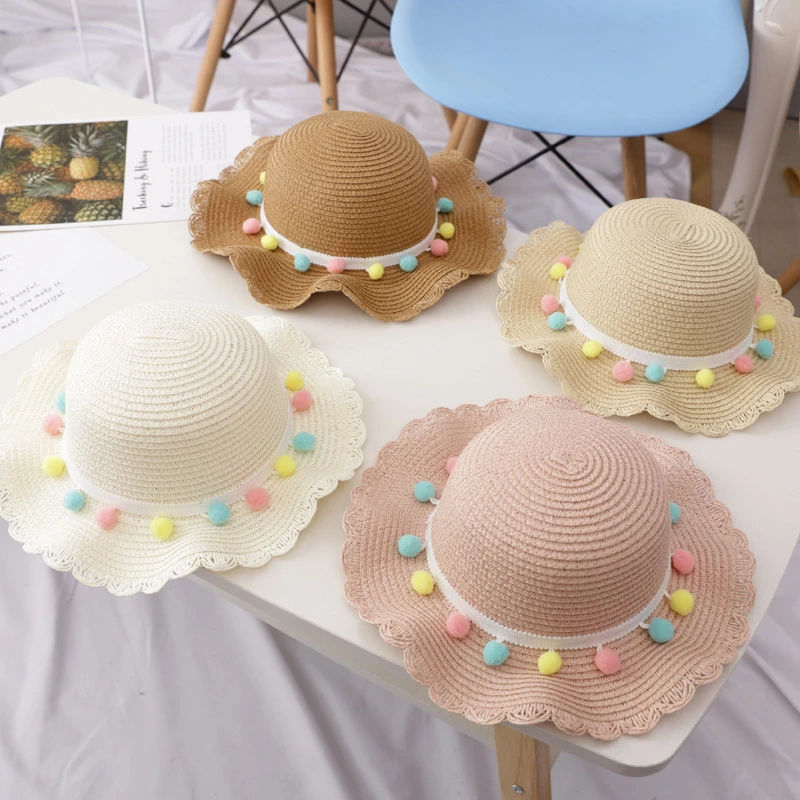 Chapeau En Paille Avec Pompons Pour Fille 4 Chapeau En Paille Avec Pompons Pour Fille – Image 2