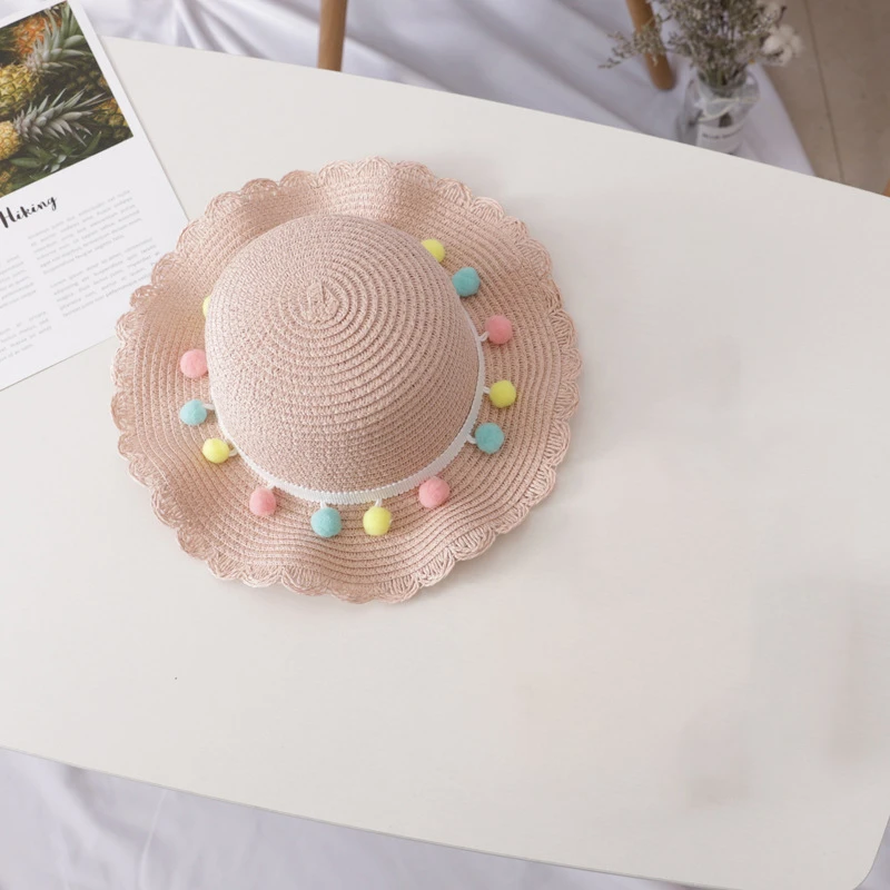 Chapeau En Paille Avec Pompons Pour Fille 6 Chapeau En Paille Avec Pompons Pour Fille – Image 4