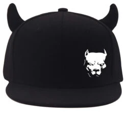 Chapeau Casquette Noire à Cornes En Coton Imprimé Bulldog