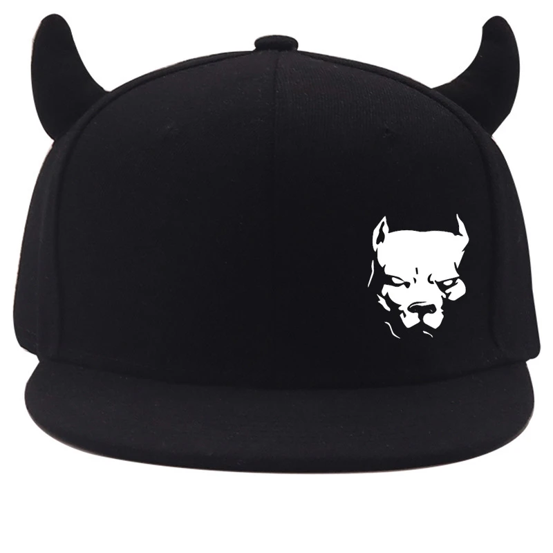 Chapeau Casquette Noire à Cornes En Coton Imprimé Bulldog 3 Chapeau Casquette Noire à Cornes En Coton Imprimé Bulldog