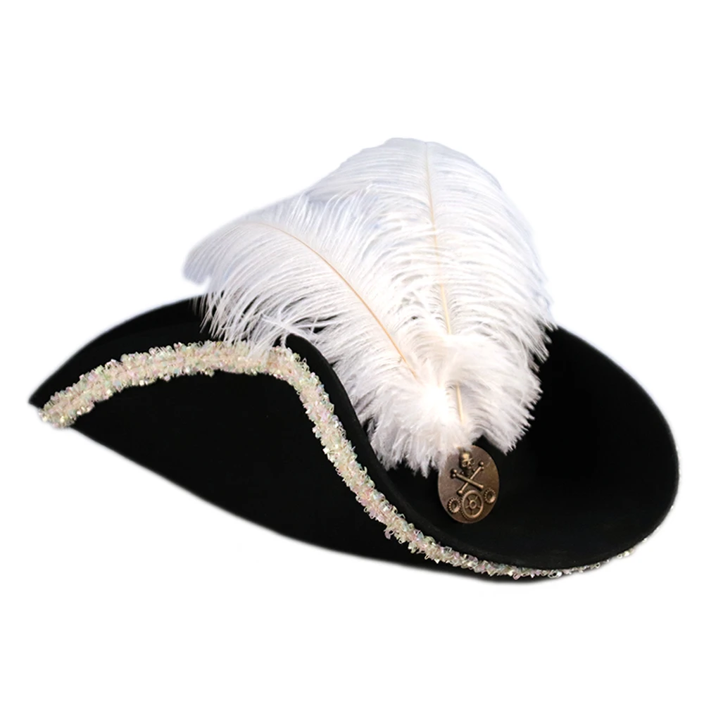 Chapeau Tricorne à Plume Blanche 4 Chapeau Tricorne à Plume Blanche – Image 2