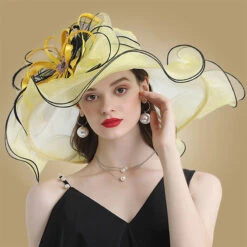Grand Chapeau Catherinette En Organza Jaune