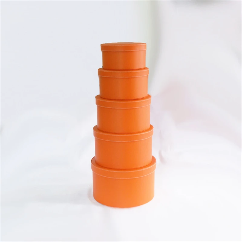 Boîte à Chapeau Ronde En Cuir Orange 6 Boîte à Chapeau Ronde En Cuir Orange – Image 4