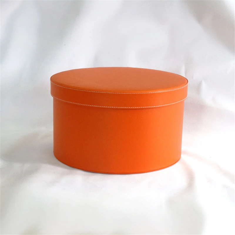 Boîte à Chapeau Ronde En Cuir Orange 4 Boîte à Chapeau Ronde En Cuir Orange – Image 2
