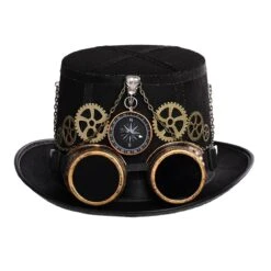 Chapeau Steampunk Noir à Boussole