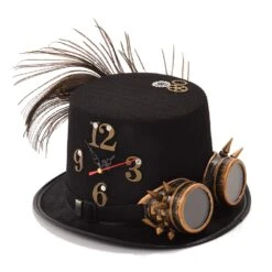 Chapeau Steampunk Rétro Noir à Horloge
