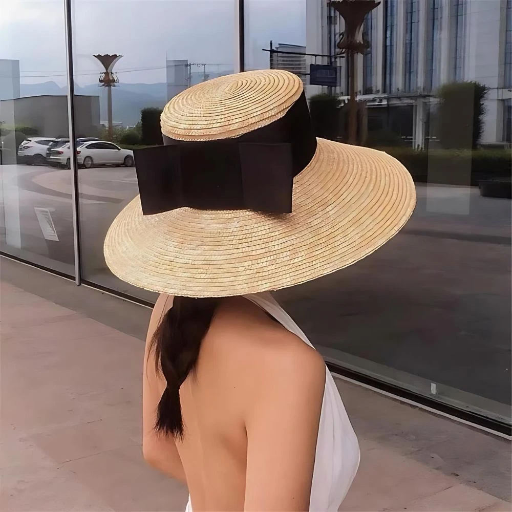 Chapeau De Plage En Paille Avec Un Ruban Noir Pour Femme 3 Chapeau De Plage En Paille Avec Un Ruban Noir Pour Femme