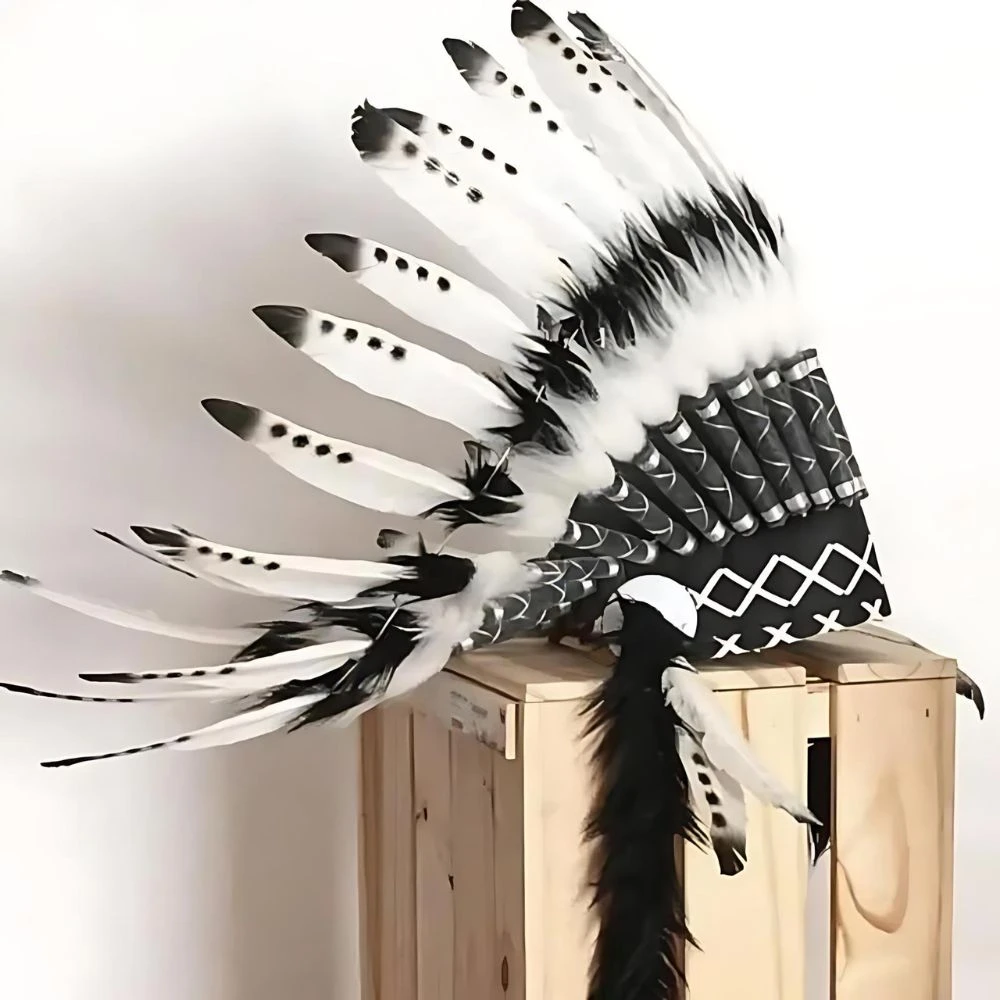 Coiffe Indienne Noire Et Blanche Unisexe 3 Coiffe Indienne Noire Et Blanche Unisexe