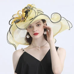 Grand Chapeau Catherinette En Organza Jaune 8 Grand Chapeau Catherinette En Organza Jaune -Chapeau Chic Soldes ccjp