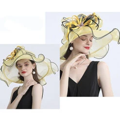 Grand Chapeau Catherinette En Organza Jaune 9 Grand Chapeau Catherinette En Organza Jaune -Chapeau Chic Soldes ccjs