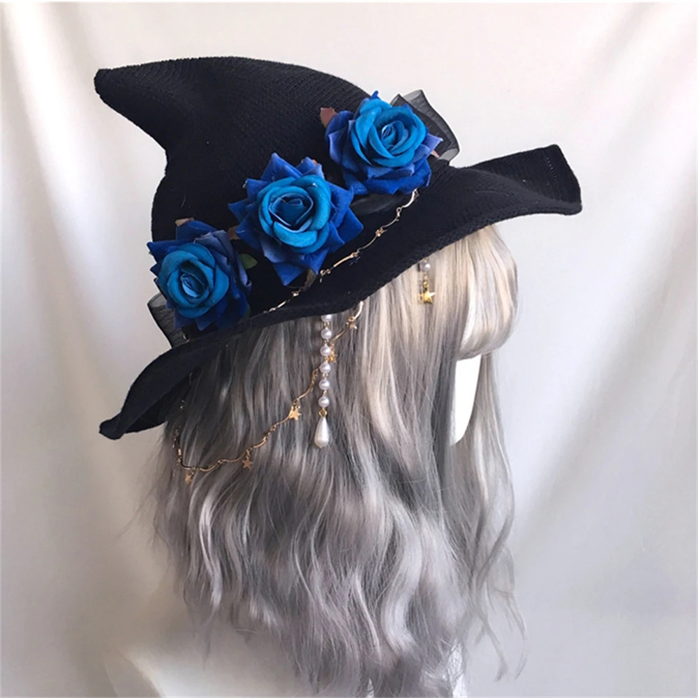 Chapeau Halloween De Sorcière Avec Couronne De Fleurs 4 Chapeau Halloween De Sorcière Avec Couronne De Fleurs – Image 2
