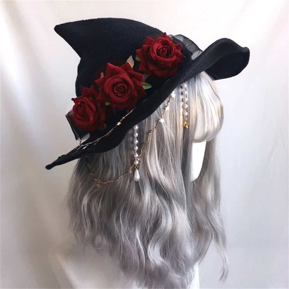 Chapeau Halloween De Sorcière Avec Couronne De Fleurs 3 Chapeau Halloween De Sorcière Avec Couronne De Fleurs