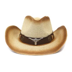 Chapeau Australien En Paille Avec Motif De Boeuf Unisexe